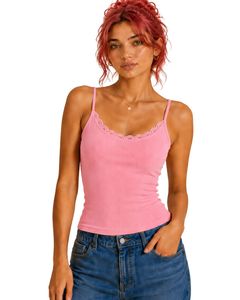 Custom Pink Women Lace Trim Ribbed <b>Cami</b> Tank <b>Top</b> Spaghetti Strap Sleeveless Cotton Slim Fit Casual Summer <b>Crop</b> Vest Fashion Wear - Product Image 1