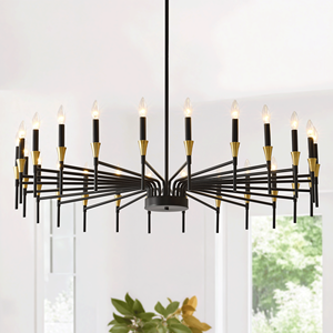 Lampadario Moderno Stile Fattoria da 95 cm, 24 Luci Nero-Oro, Grande Lampadario a Candela per Tavolo da Pranzo - Product Image 6
