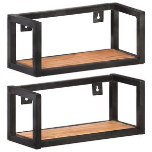 Set di 2 Mensole da Parete con Cornice Nera e Legno Naturale per Arredamento e Organizzazione Casa - Product Image 1