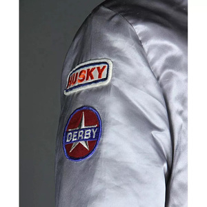 Custom Silver Satin Windbreaker Jacket Men Full Zip Bomber Jacket Wholesale Retro Athletic Sportswear Uniform - Product Image 4