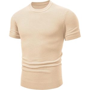 2025 hommes décontracté Fitness T-Shirt solide nid d'abeille tricot pull avec col rond 240 grammes coton col rond manches courtes tricot t-shirts - Product Image 3