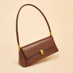 Bolso de Mano de Cuero Genuino Marrón de Diseño para Mujer, Bolso de Hombro Minimalista de Moda con Cierre, Logotipo Personalizado, Uso Diario - Product Image 3