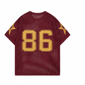เสื้อยืดโอเวอร์ไซส์ถักสีเขียวพร้อมหมายเลข 86 และลายดาวแขนสั้นคอกลมระบายอากาศได้สไตล์สตรีทเสื้อผู้ชาย - Product Image 4