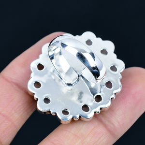 <b>Rose</b> Quartz Gemstone Half Flower Shape Antique Silver Plated Traditional Ring Special Jewelry Gift for Mom Floral Design - Product Image 3