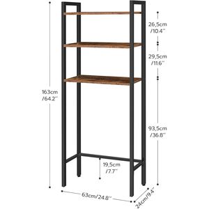 Organizzatore da Bagno a 3 Ripiani Marrone Rustico, Scaffale Autoportante per Toilette - Product Image 3