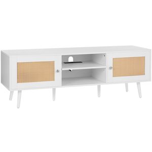 Mobile TV Moderno Boho per TV da 65 Pollici, Centro Intrattenimento con Ante in Rattan, Funzione Estensibile e Porte USB - Product Image 1