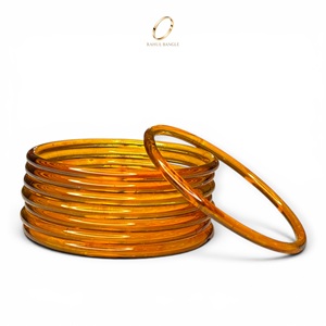 Handcrafted Premium Wholesale <b>Jelly</b> Golden Yellow Emerald Cut Kashmiri Glass Bangles Set Trendy Daily Wear Party Indian Jewelry - Product Image 2