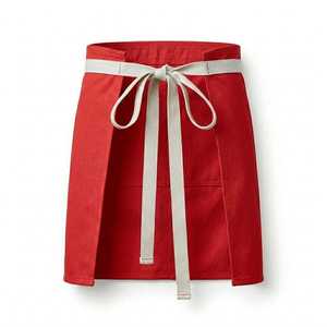 Delantal de Cintura Rojo de Algodón con Ribete Blanco y Bolsillos para Uniforme de Camareros de Restaurante y Bar, Unisex, Tejido - Product Image 2