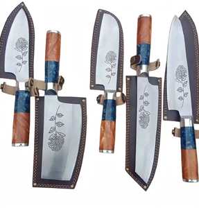 Ensemble de couteaux de cuisine professionnels 1 pièce DIY OEM avec manche en résine bicolore gravé au laser floral et étuis en cuir - Product Image 1