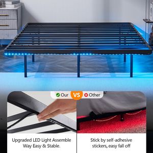 14 Inch Height Black Full-Size Floating <b>Platform</b> Metal <b>Bed</b> <b>Frame</b> Simple Design Built-in LED Strip Light Power Outlet for Twin - Product Image 4