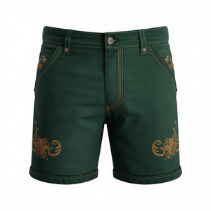 Pantalones Cortos Bávaros Color Verde Bosque para Hombre, Marca Pinco Sports, Premium, Tradicionales, para Oktoberfest, Festival Alpino, de Gamuza Vacuna Genuina, Cintura Elástica - Product Image 4