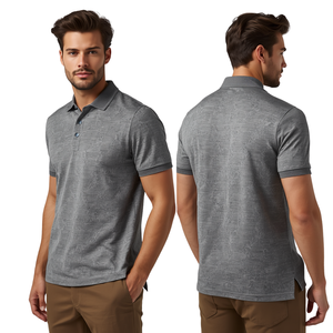 เสื้อโปโลแขนสั้นผู้ชายสีเทา ผ้าถัก สีพื้น สวมใส่สบาย ระบายอากาศได้ดี - Product Image 1