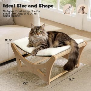 Luxury Elevated Wooden Cat Beds with Natural Sisal Scratching Mat Removable Soft Cushion Eco-Friendly Wood Frames - Product Image 2