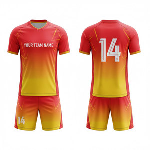 Custom Sublimated <b>Soccer</b> Jersey Set Men's Red Yellow Gradient 100% Polyester Moisture Wicking Short Sleeve Uniforms Adult Size - Product Image 1