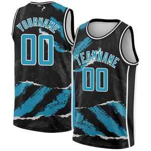 Maillot de basket-ball personnalisé bleu et noir, débardeur, impression sublimée, polyester respirant, vêtements de sport pour hommes, nom et numéro d'équipe personnalisés - Product Image 6