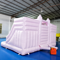 Vente directe d'usine, château gonflable rose avec double toboggan, en PVC, logo personnalisé, utilisation en extérieur