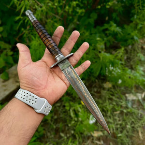 Nuevo Cuchillo de Caza Medieval de Acero de Damasco de Cobre de Doble Línea Forjado a Mano de Alta Dureza con Patrón de Gota de Lluvia, Hoja de 7 Pulgadas, Ambidiestro - Product Image 3