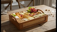 Plateaux de rangement en bois écologiques faits à la main, boîtes en rotin naturel tressé avec poignées, organisateur décoratif moderne polyvalent