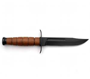 Cuchillo de Camping Hecho a Mano Personalizado, Acero con Recubrimiento Negro, Punta Caída, Mango de Madera Ranurado, Doble Protección, DIY OEM para Exteriores - Product Image 1
