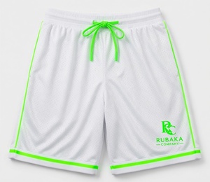 Shorts de sport blancs avec bordure vert citron vif et logo Huracan avec cordon de serrage, pour une collection de vêtements de sport dynamique et élégante. - Product Image 1