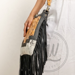 LW Turquoise Vintage Sac de créateur pour femmes en cuir véritable avec frange Tassel Single Strap Cross Body Hot Selling Painted Bag - Product Image 2