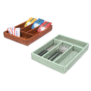 Plateau organisateur de couverts en rotin tressé, provenant d'un fournisseur vietnamien, de la meilleure qualité, pour ustensiles et couverts. - Product Image 3