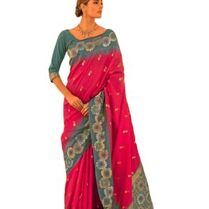 Saree en soie Banarasi doux et imprimé par Fab Zone pour vêtements indiens et pakistanais - Product Image 1