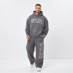 Men's Hooded Wide Leg Fleece Tracksuit Rhinestone Printed Hoodie Sweatpants Set 100% Cotton Streetwear Men Oversized <b>Track</b> Suit - Product Image 2