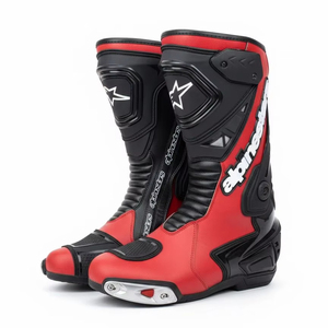 Bottes de moto en cuir véritable rouge, homologuées CE, imperméables, hauteur genou, protection toutes saisons, équipement de tourisme, chaussures de moto - Product Image 1
