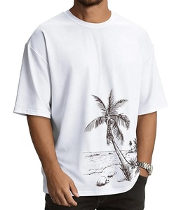 T-shirt décontracté surdimensionné à manches courtes en coton tricoté 100 % pour hommes, respirant, séchage rapide, écologique, design personnalisable, vente en gros - Product Image 1