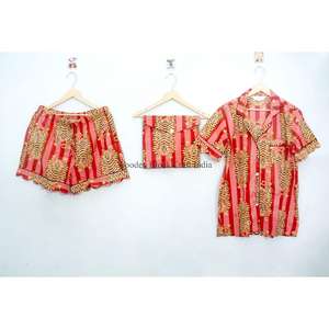 Nueva Llegada: Conjunto de Pijama Corto de Verano 100% Algodón con Estampado de Tigre Hecho a Mano, Ligero y Cómodo para Mujer - Product Image 2