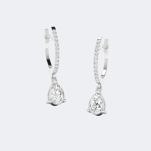 Boucles d'oreilles pendantes Huggie linéaires avec diamants en forme de poire et de diamants ronds, 1,20 CTW - Product Image 5