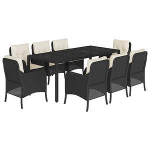 Conjunto de Comedor Grande para Jardín con Ratán PE Negro y Fundas Extraíbles - Product Image 2