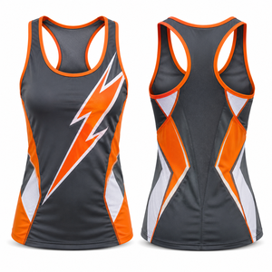 Débardeur sportif dos nageur pour femme MEGAMAPLE, col rond, bordure contrastante, imprimé géométrique éclair, séchage rapide, en polyester tricoté - Product Image 1