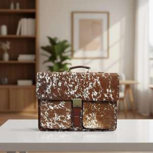 Bolso de Cuero Genuino con Pelo de Vaca Hecho a Mano, Maletín de Negocios Vintage, Bolso Mensajero de Gran Capacidad LPBH-0014 - Product Image 2