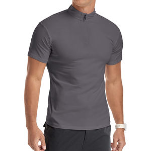 เสื้อยืดวินเทจคุณภาพสูงสำหรับเดินเล่นกลางแจ้ง แบบซิปครึ่งตัว สีพื้น ผ้าถัก แขนสั้น แฟชั่นสำหรับผู้ชาย - Product Image 6