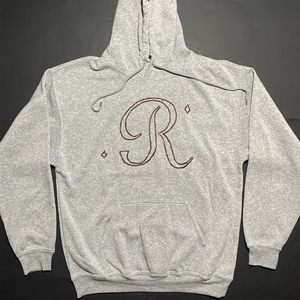 เสื้อฮู้ดปักตัวอักษร R แบบกำหนดเองสำหรับผู้ชาย สีเทา ผ้าฟลีซ สวมใส่สบาย โลโก้ด้านหน้า ทรงปกติ เหมาะสำหรับใส่ในฤดูใบไม้ร่วง - Product Image 1