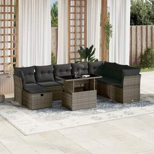 Conjunto de Sofás de Jardín de Acero con Recubrimiento en Polvo y Ratán PE Gris, Producto de Poliéster Duradero - Product Image 1