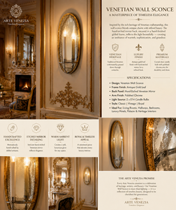 Grand European Venetian Baroque Luxury Wall <b>Sconce</b> Ornate Decorative Wall <b>Light</b> with Elaborate Mirror Detailing, Premium Brass F - Product Image 2