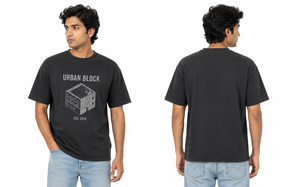 T-shirt à manches courtes pour homme Urban Block, noir, imprimé avec un motif de bâtiment, col rond, coupe classique, décontracté, 100% coton - Product Image 6