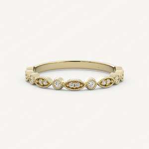 1.8mm Minimalist Modern <b>Vintage</b> Stackable <b>Rings</b> 14K 18K Solid <b>Gold</b> Lab Grown Diamond Milgrain Set Half Eternity Wedding Bands - Product Image 1