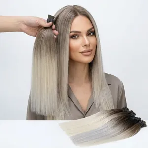 Ombre Ash <b>Blonde</b> Human Hair Wefts Long Straight Bulk Hair Extensions Natural Color Gradient ombre hair wefts 100% unprocessed - Product Image 2