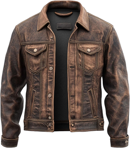 Cowhide Leather Jacket Men Clothing Regular Long Sleeves Cowhide Leather Jacket Cow Hair Jacket - Product Image 1