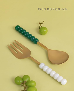 Juego de Cucharas para Servir Ensaladas FAIZA, de Acero Inoxidable Clásico Ecológico con Mango de Resina, Acabado Espejo, Regalos de Lujo, Superventas - Product Image 4