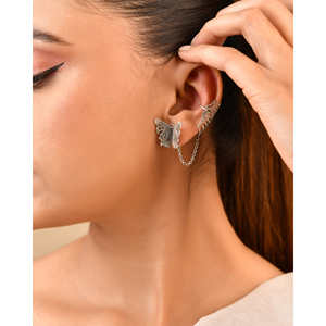 Meera Jaipur Butterfly Silver <b>Fine</b> <b>Cuff</b> <b>Earrings</b> From India - Product Image 4