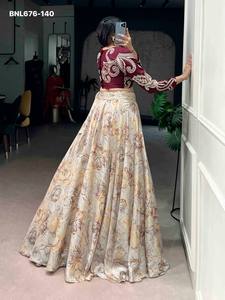 Modern Design Elegant Look Tussar Silk with Printed with Sequins & Thread Embroidery <b>work</b> <b>Belt</b> Lehenga-Blouse Woman Fashion - Product Image 2