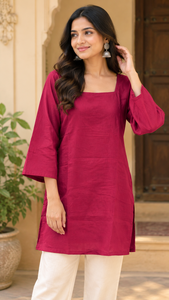 <b>Women</b> 100% Cotton Linen Formal Square Neck Bubble Sleeve Solid Color Summer Autumn Bohemian <b>Kurta</b> Tunika Top - Product Image 4