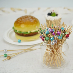 Piques à cocktail colorées en bambou, brochettes alimentaires jetables en bambou, cure-dents pour barbecue, fruits - Product Image 1