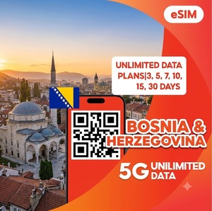 eSIM Bosnie-Herzégovine Données illimitées 3/5/7/10/15/30 jours 4G/5G Internet de voyage Activation par code QR Livraison instantanée par e-mail - Product Image 1