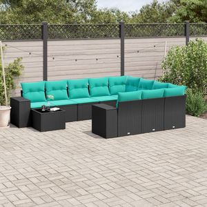 Set Divano da Esterno 11 Pezzi in Polyrattan Nero con Cuscini - Elegante Collezione Arredamento da Giardino - Product Image 1